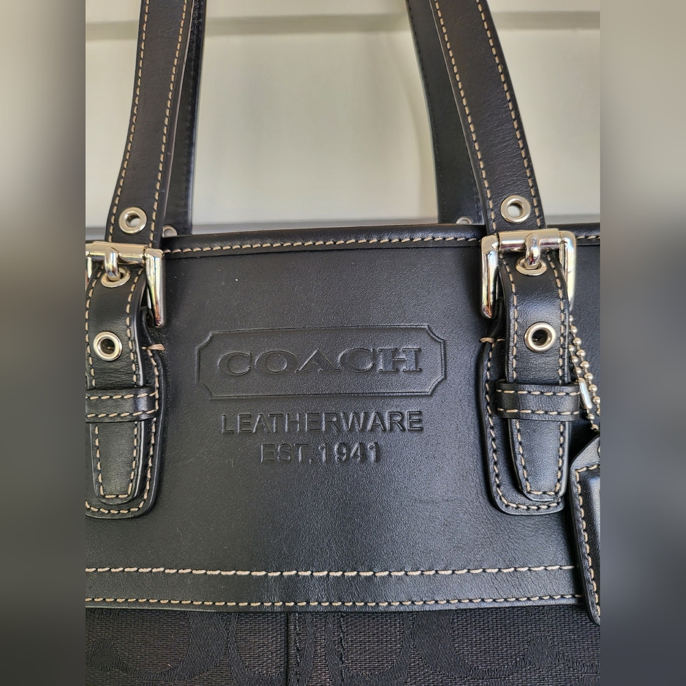 Coach Black Leather Tote with Contrast Stitching